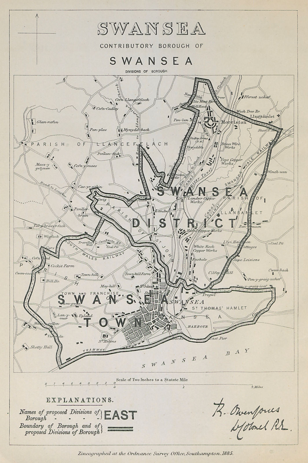 Swansea Parliamentary Borough. Wales. BOUNDARY COMMISSION. Jones 1885 old map